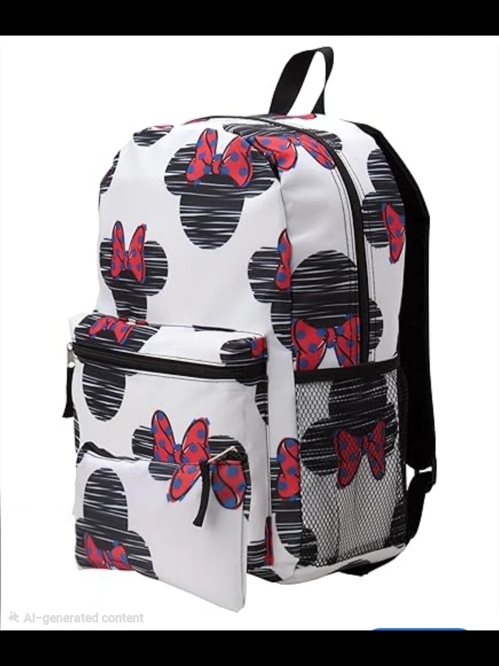 Disney White Kids Backpack with Red Bow Minnie Mouse Print. NWT